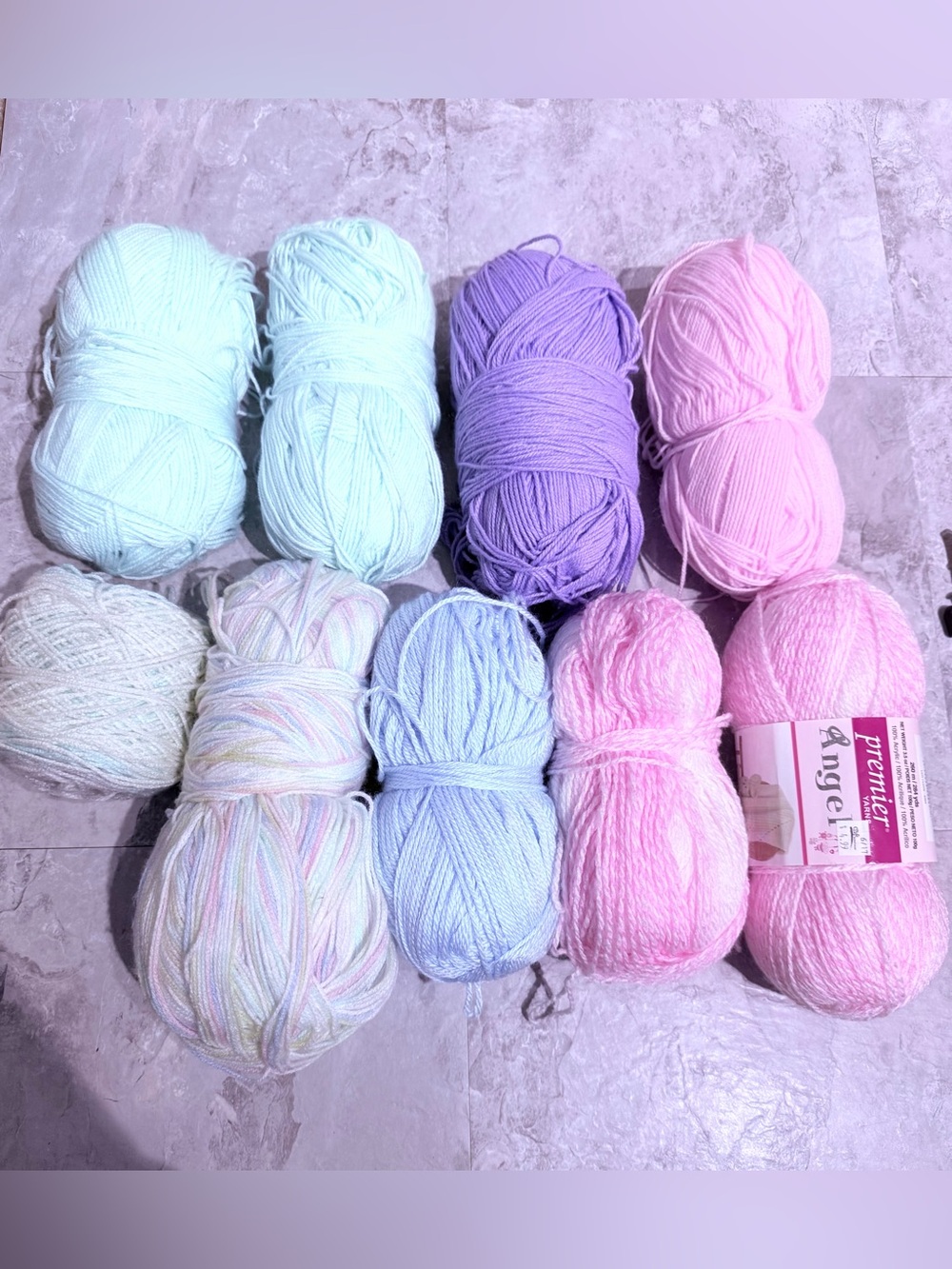 Lot of 9 Pastel Baby Yarn Skeins - Premier Yarns Angel & More - Soft Acrylic
